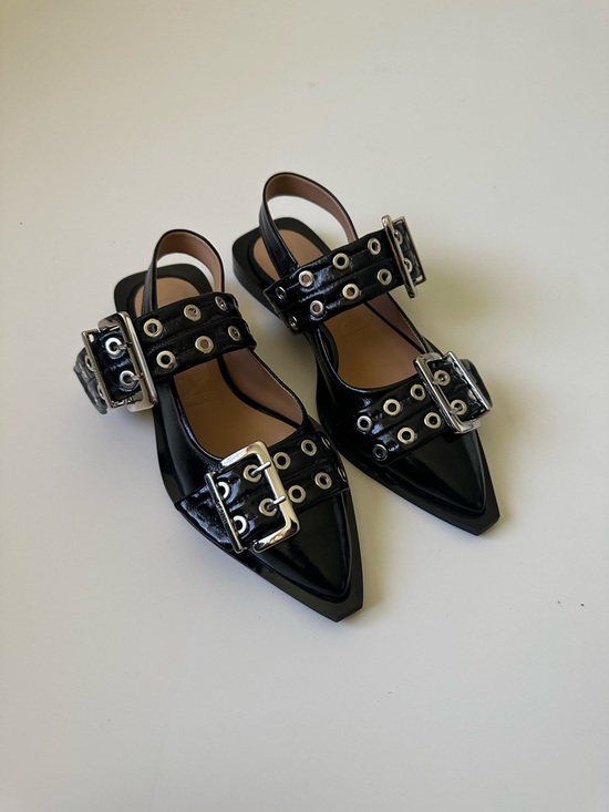 Ganni Shoes - GANNI Feminine Buckle Slingback Pointed toe Ballerinas Shoes Black~37
